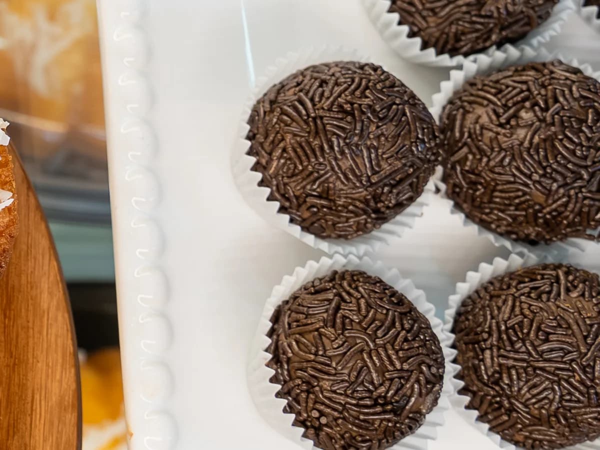 Chocolate brigadeiros in paper cups